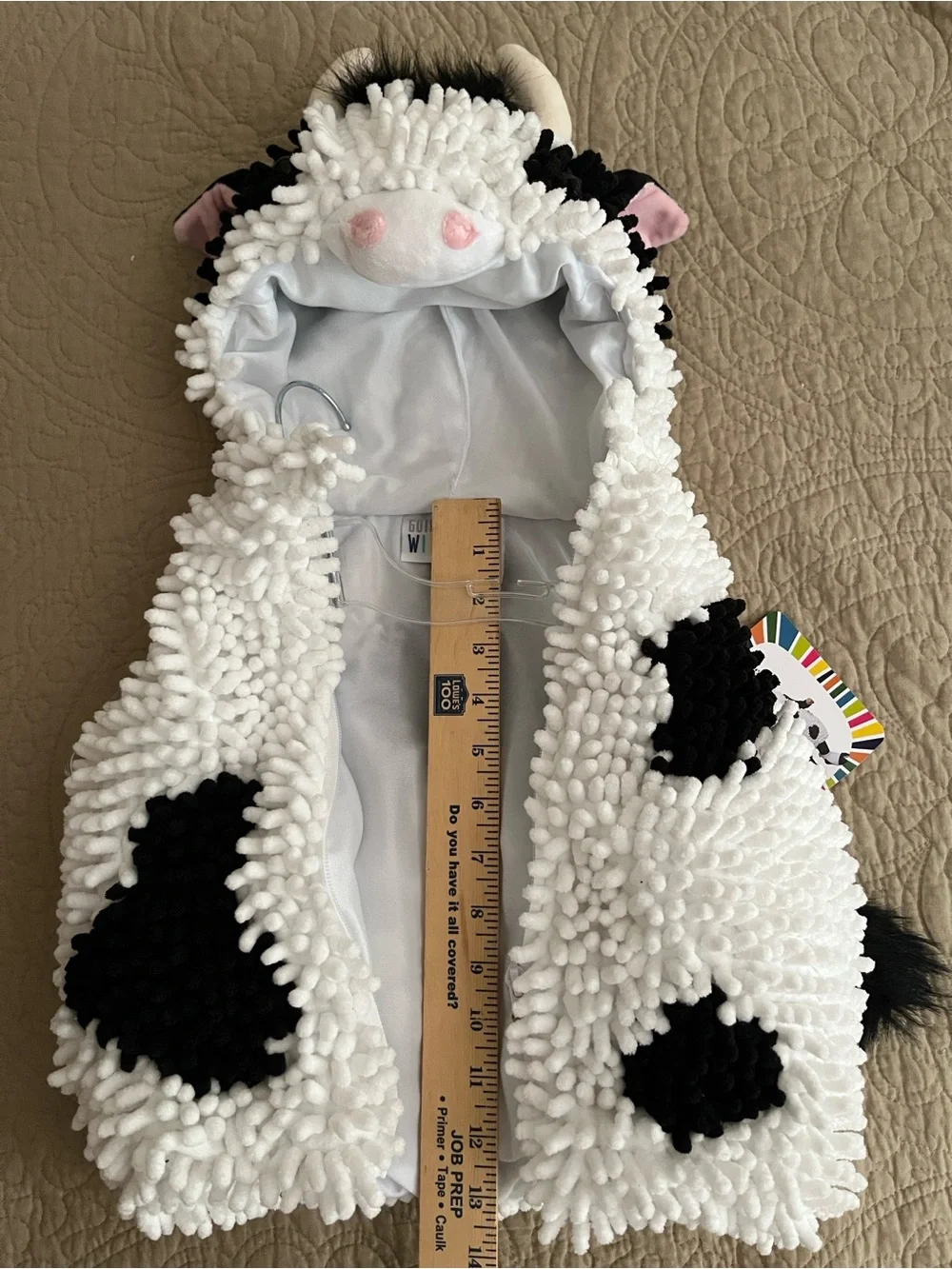 Kids Plush Cow Hooded Vest - White & Black